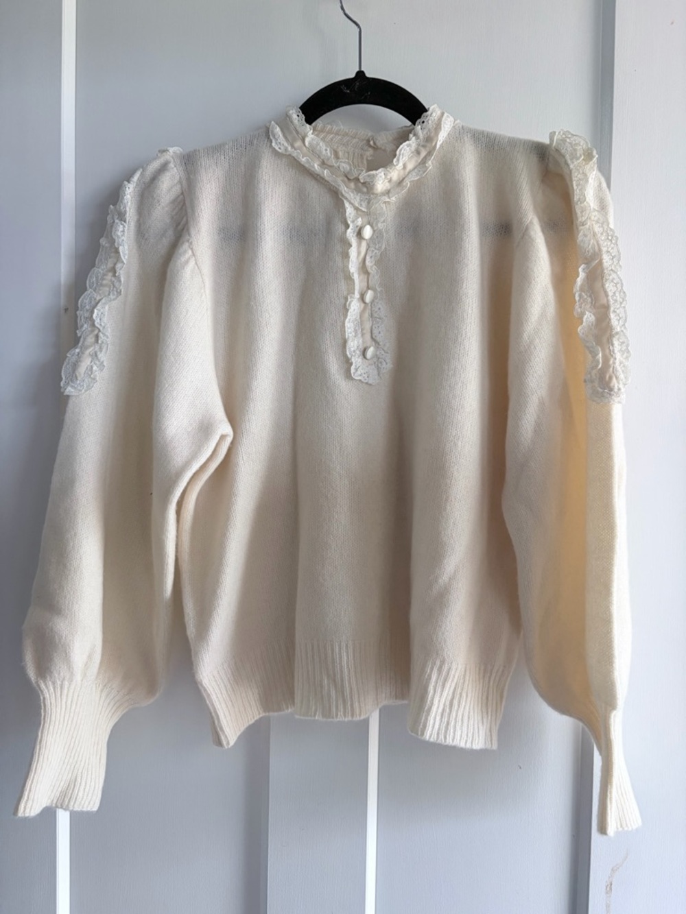 Cream Lace-Trimmed Cashmere Women's Sweater